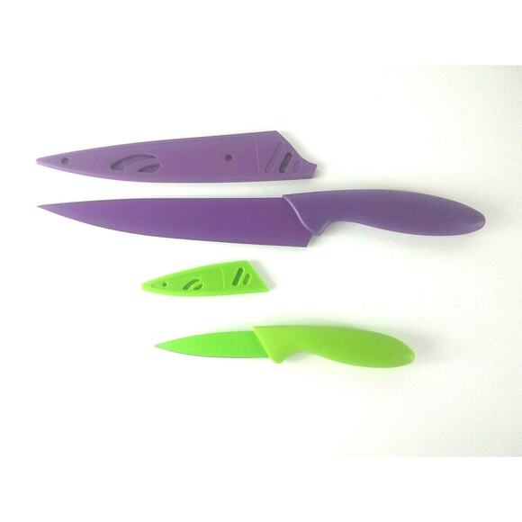 Stainless Steel Plastic Handled Knives Colorful With Sheaths Purple Green - Picture 2 of 12